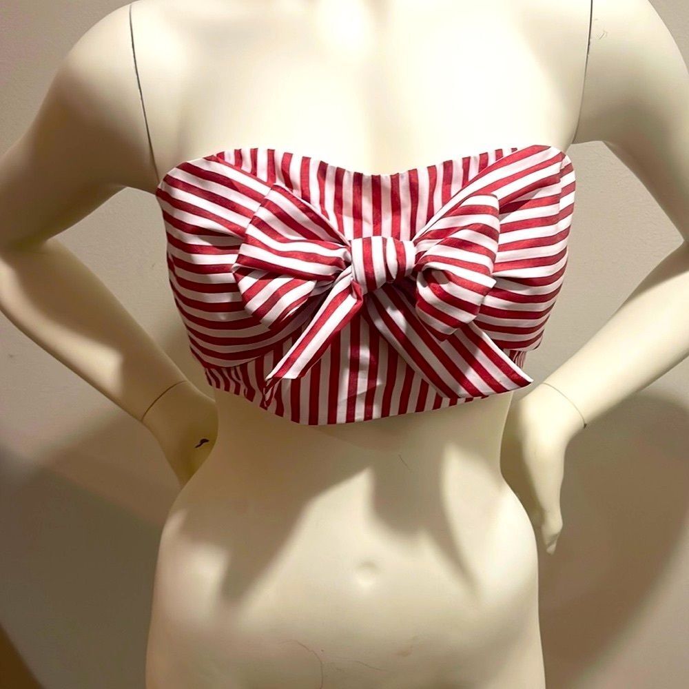 L'atiste Women's Striped Bow Crop Top Red White Size Lg